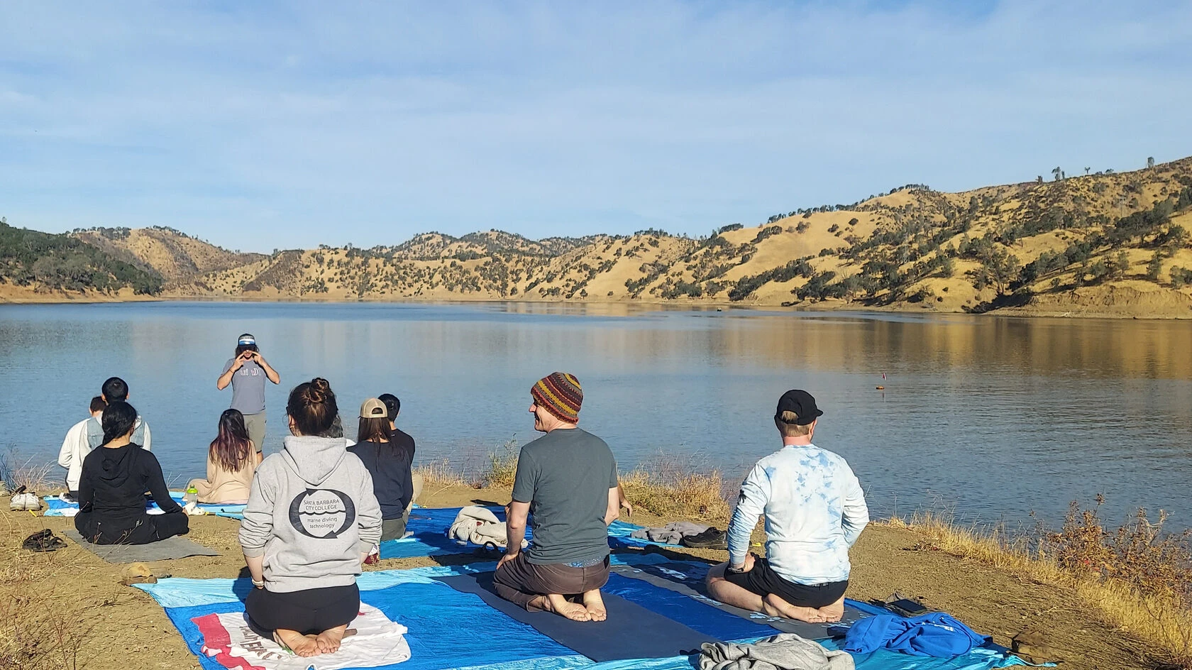 Freedivers together beside Lake Berryessa